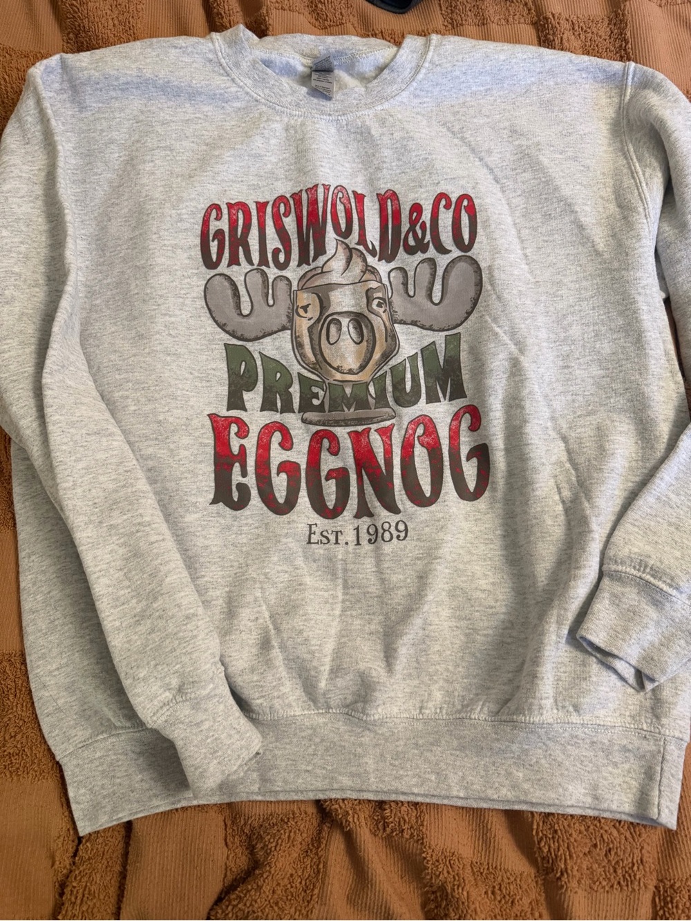 Gildan Gray Crewneck Sweatshirt with Red & Green Holiday Graphic